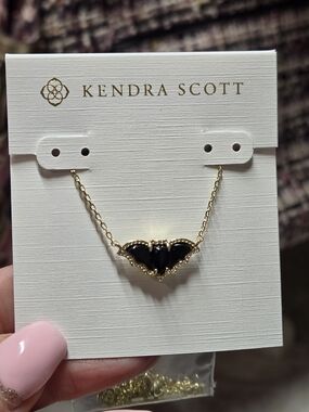 Kendra Scott Gold Necklace with Black Bat Pendant